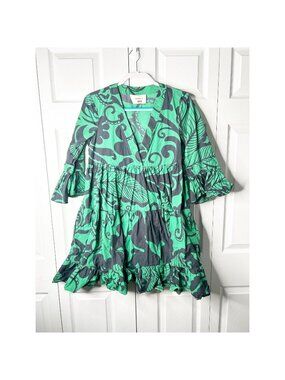 Double J Jennifer Jane Green Black Printed Cotton Dress Women's Size Medium M